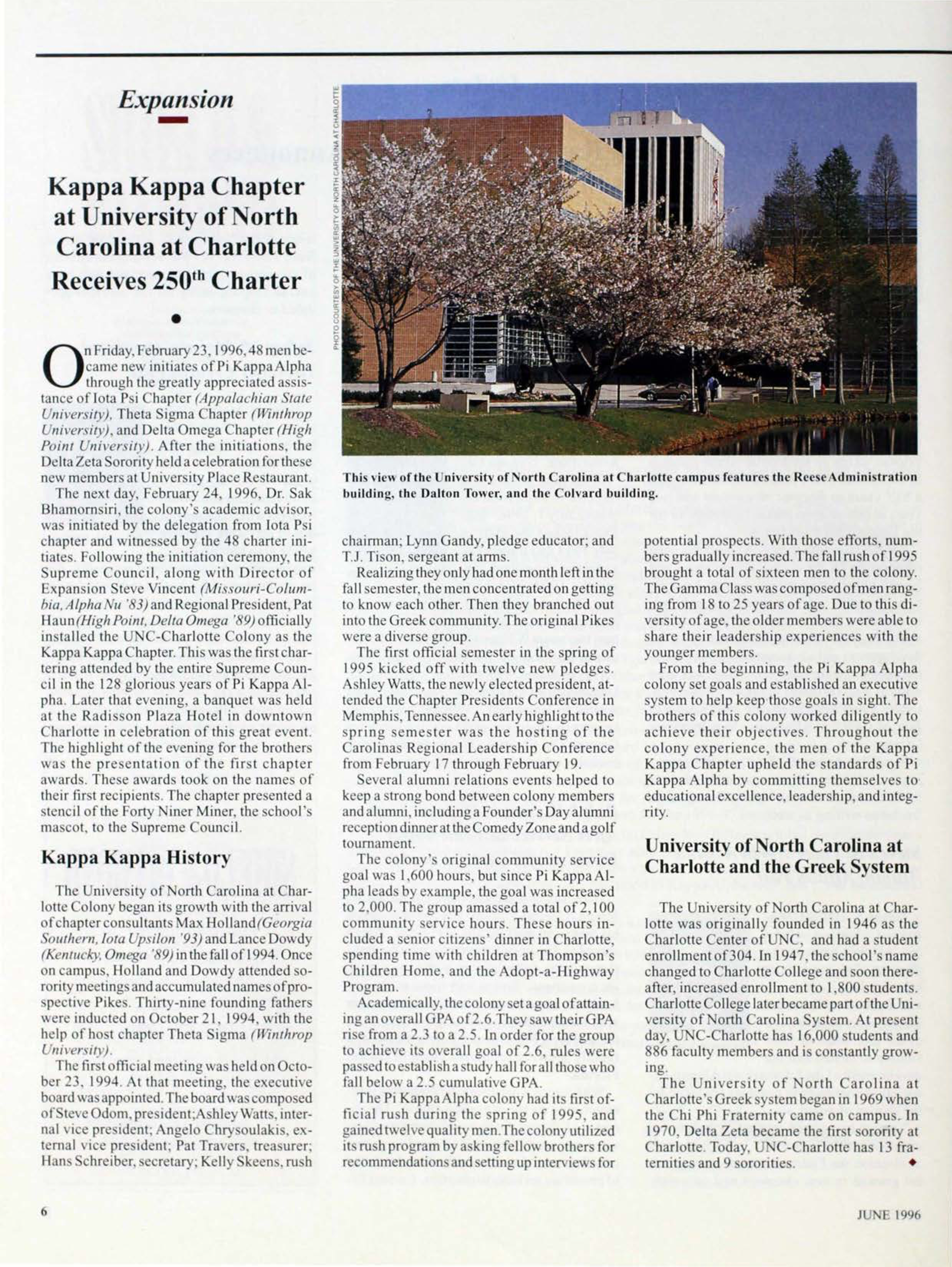 Expansion: Kappa Kappa Chapter at University of North Carolina at Charlotte Receives 250th Charter